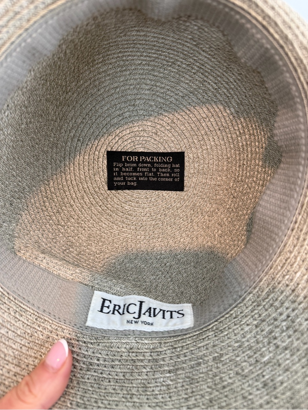 ERIC JAVITS Sun Hat Squishee Straw Packable Travel Wide Brim UPF 50+ Khaki Green - Picture 6 of 9